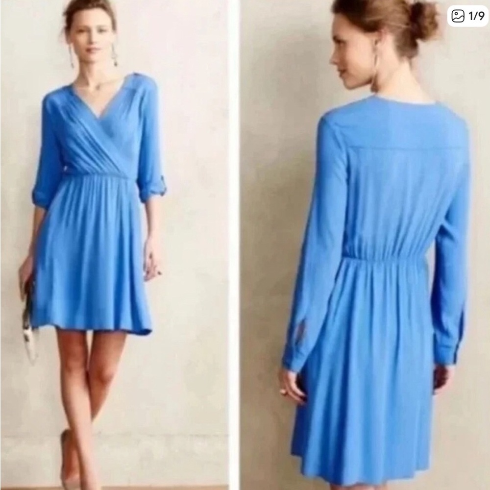 Anthropologie Maeve Lene Crepe Faux Wrap Dress